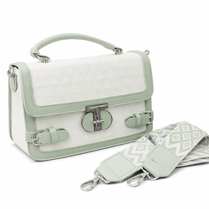 WOMEN’S MINT GREEN & WHITE HANDBAG WITH SLING STRAP