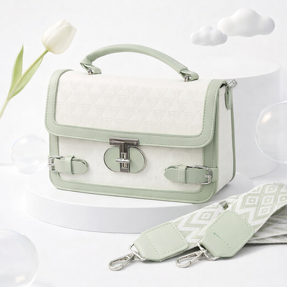 WOMEN’S MINT GREEN & WHITE HANDBAG WITH SLING STRAP