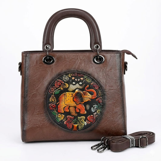 HANDCRAFTED VINTAGE ELEPHANT EMBOSSED TOTE BAG