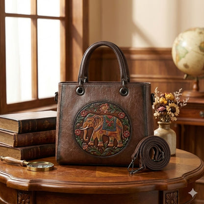 HANDCRAFTED VINTAGE ELEPHANT EMBOSSED TOTE BAG