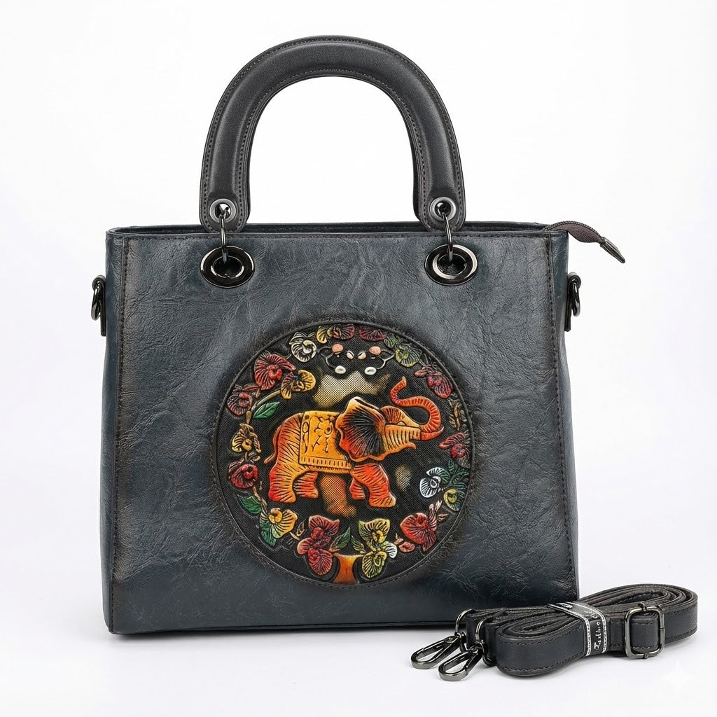 HANDCRAFTED VINTAGE ELEPHANT EMBOSSED TOTE BAG