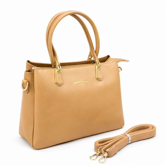 WOMEN’S TAN FORMAL TOTE HANDBAG WITH SLING STRAP