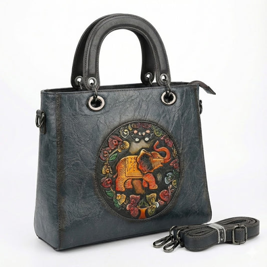 HANDCRAFTED VINTAGE ELEPHANT EMBOSSED TOTE BAG