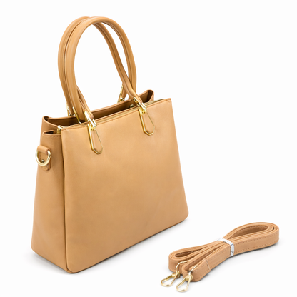 WOMEN’S TAN FORMAL TOTE HANDBAG WITH SLING STRAP