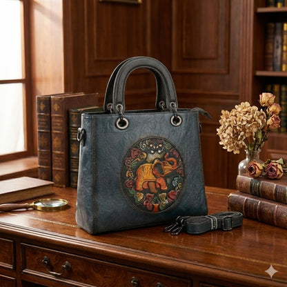 HANDCRAFTED VINTAGE ELEPHANT EMBOSSED TOTE BAG