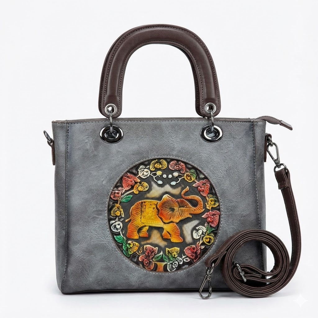 HANDCRAFTED VINTAGE ELEPHANT EMBOSSED TOTE BAG