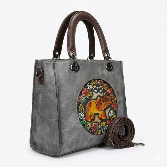 HANDCRAFTED VINTAGE ELEPHANT EMBOSSED TOTE BAG