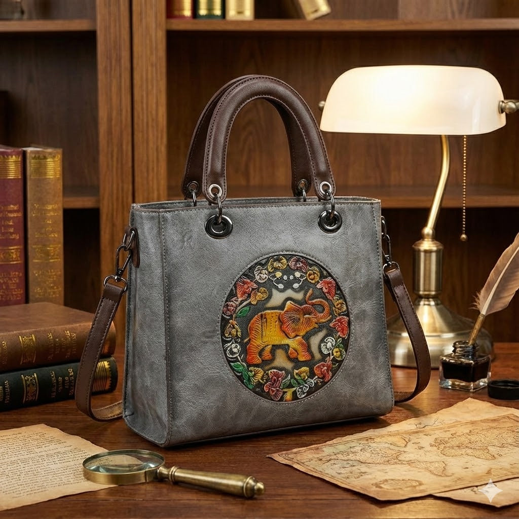 HANDCRAFTED VINTAGE ELEPHANT EMBOSSED TOTE BAG