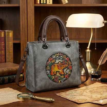 HANDCRAFTED VINTAGE ELEPHANT EMBOSSED TOTE BAG