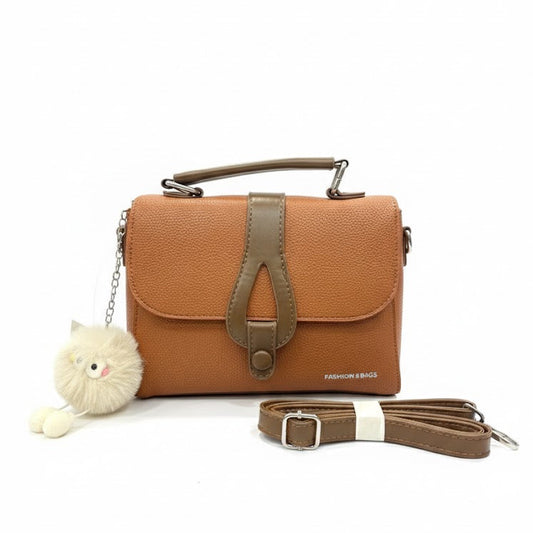 WOMEN’S TAN & BROWN HANDBAG WITH SLING STRAP