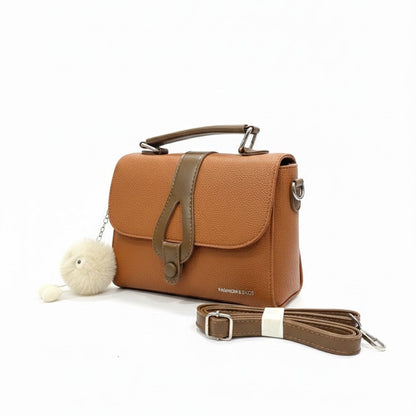 WOMEN’S TAN & BROWN HANDBAG WITH SLING STRAP