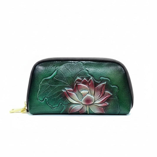 WOMEN’S GREEN FLORAL ZIPPER WALLET
