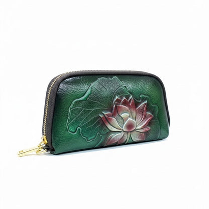 WOMEN’S GREEN FLORAL ZIPPER WALLET