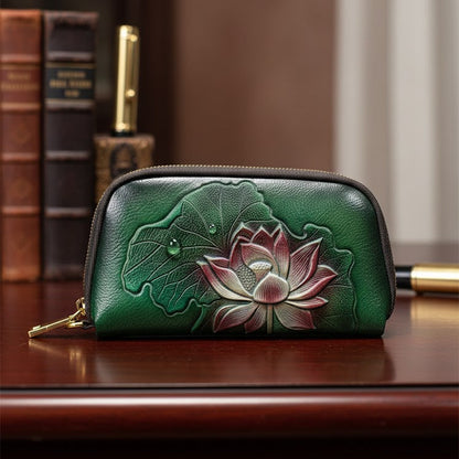 WOMEN’S GREEN FLORAL ZIPPER WALLET