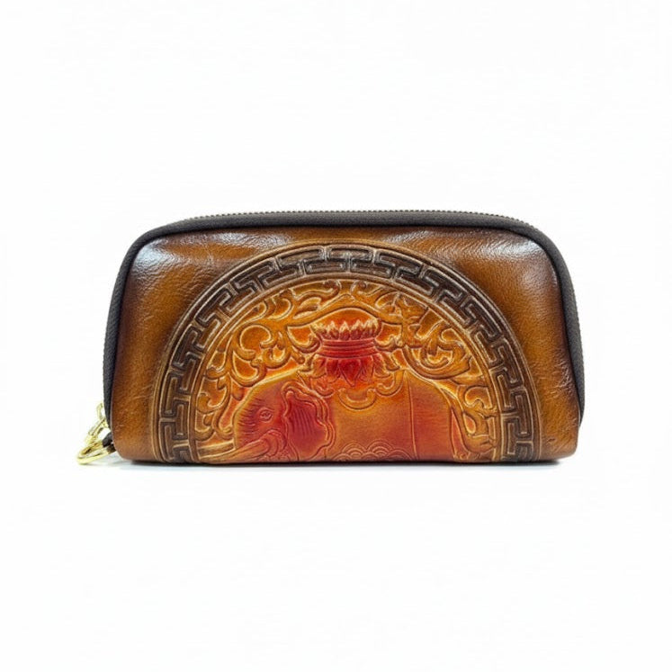 WOMEN’S BROWN EMBOSSED ZIPPER WALLET