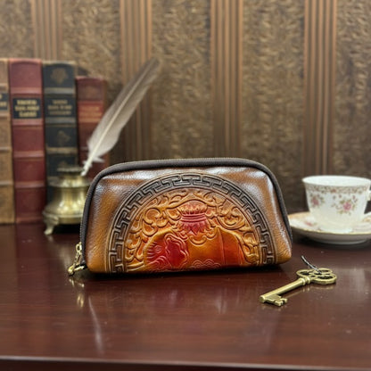 WOMEN’S BROWN EMBOSSED ZIPPER WALLET