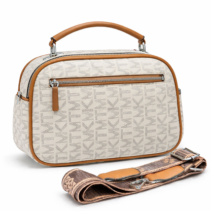 WOMEN’S BEIGE & TAN PRINTED HANDBAG WITH MINI POUCH
