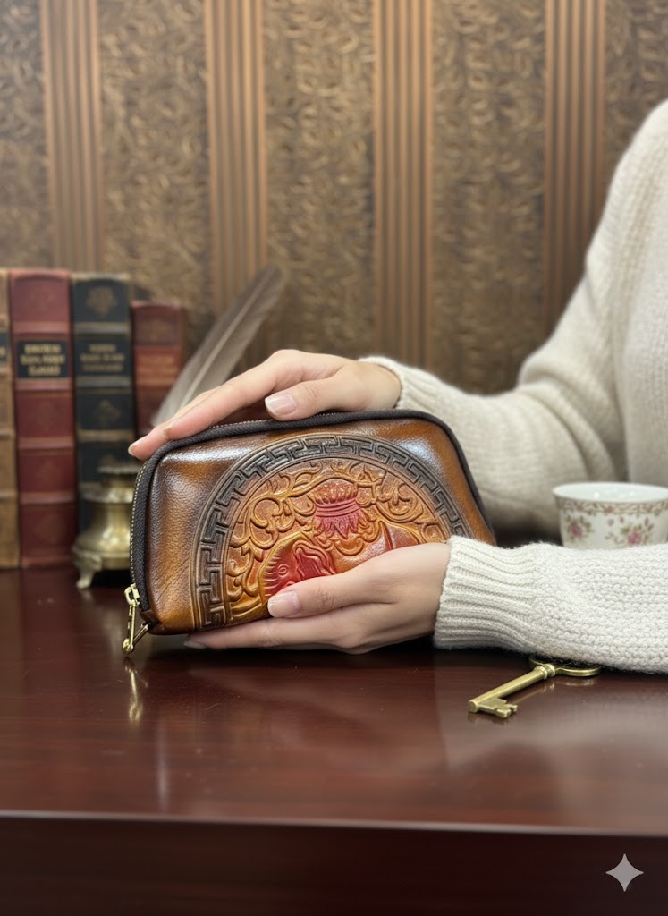 WOMEN’S BROWN EMBOSSED ZIPPER WALLET