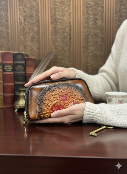 WOMEN’S BROWN EMBOSSED ZIPPER WALLET