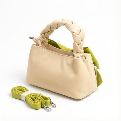 BEIGE & LIME GREEN BOW MINI HANDBAG