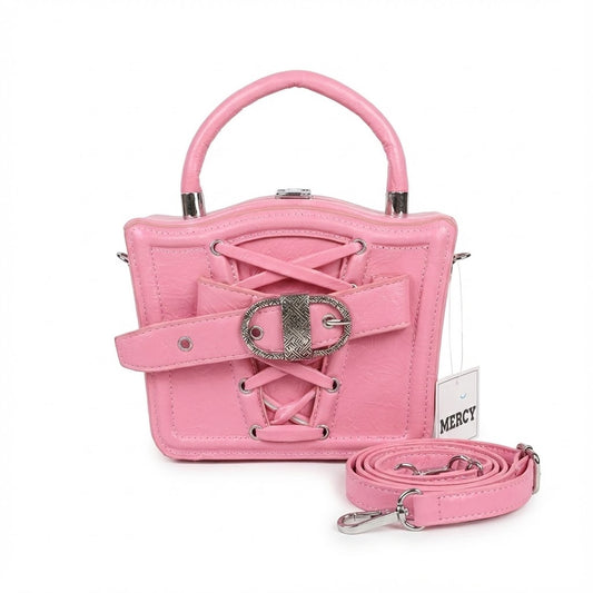 MERCY PINK CORSET-STYLE STRUCTURED HANDBAG