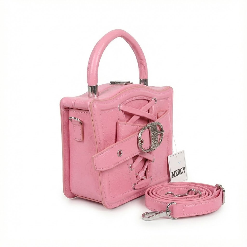 MERCY PINK CORSET-STYLE STRUCTURED HANDBAG
