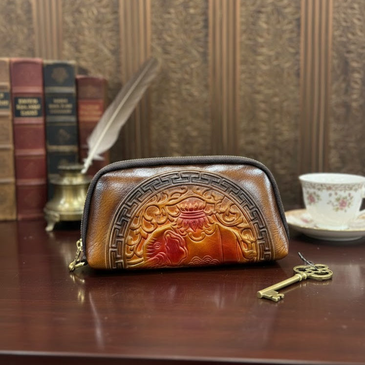 WOMEN’S BROWN EMBOSSED ZIPPER WALLET