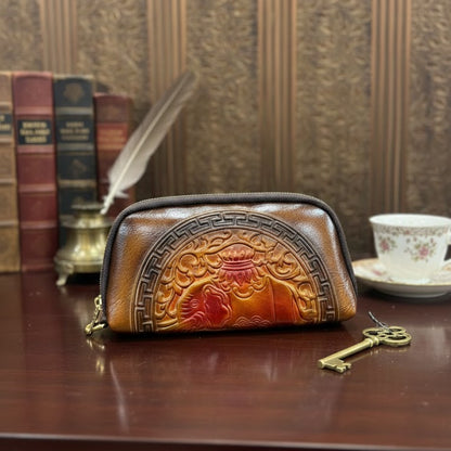 WOMEN’S BROWN EMBOSSED ZIPPER WALLET