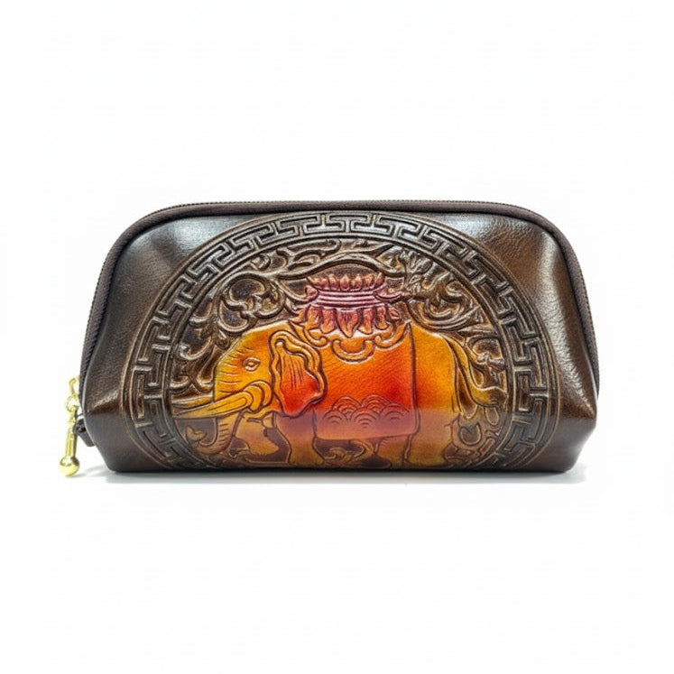 WOMEN’S DARK BROWN EMBOSSED ZIPPER WALLET
