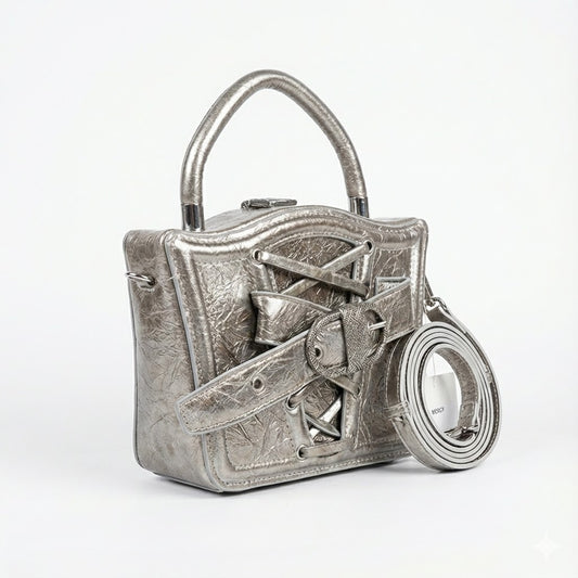 MERCY METALLIC SILVER CORSET-STYLE STRUCTURED HANDBAG
