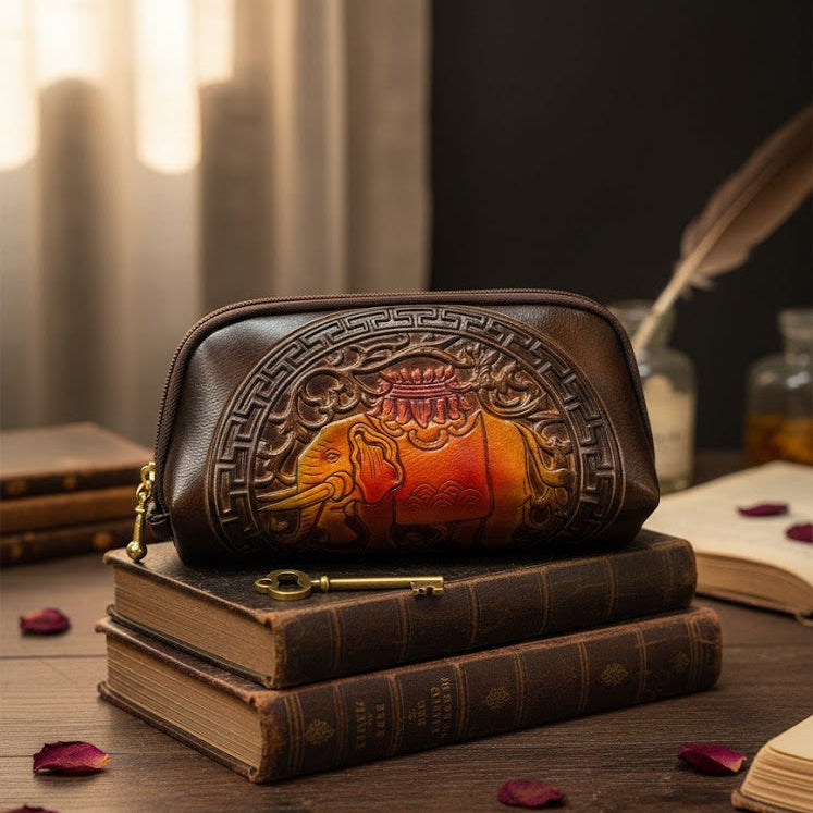WOMEN’S DARK BROWN EMBOSSED ZIPPER WALLET