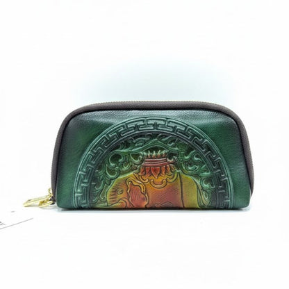 WOMEN’S GREEN EMBOSSED ZIPPER WALLET