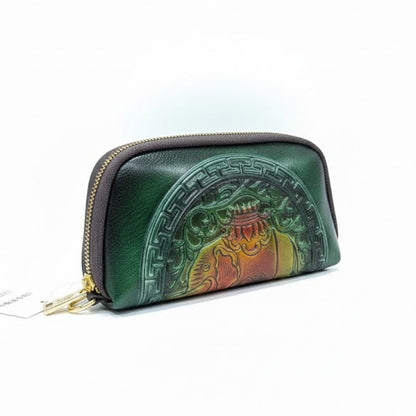 WOMEN’S GREEN EMBOSSED ZIPPER WALLET