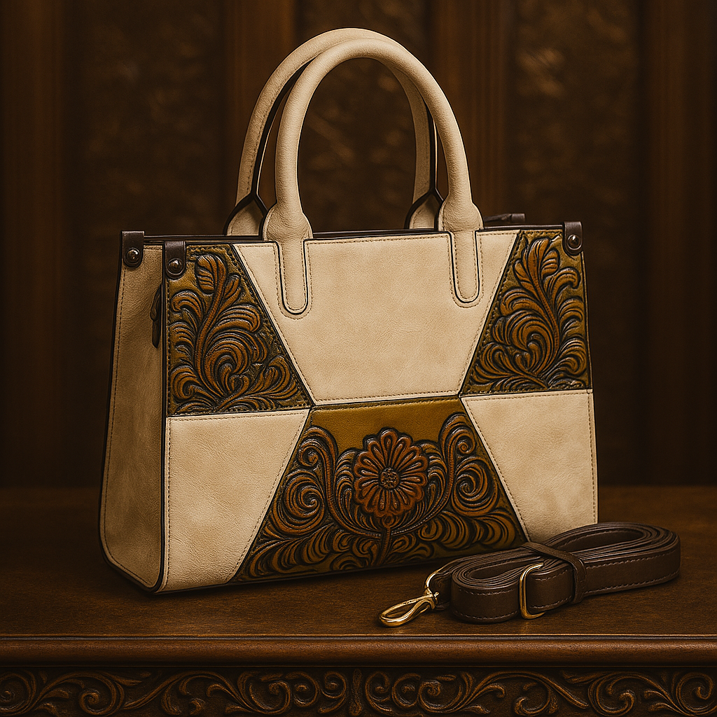 VINTAGE FLORAL EMBOSSED PATCHWORK HANDBAG