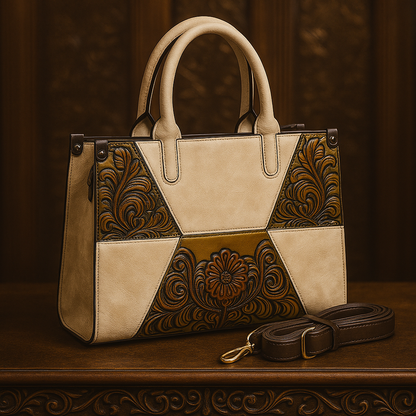 VINTAGE FLORAL EMBOSSED PATCHWORK HANDBAG