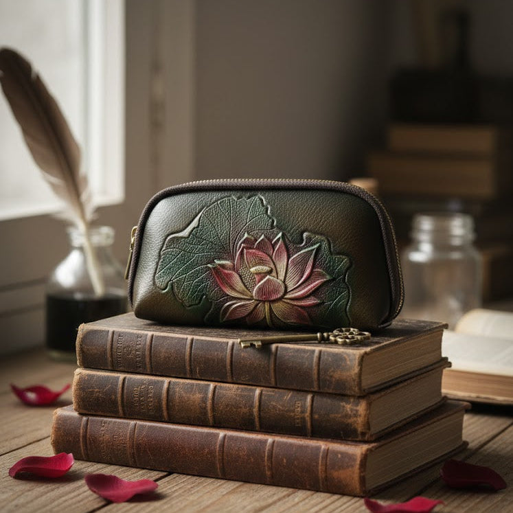 WOMEN’S DARK GREEN FLORAL ZIPPER WALLET
