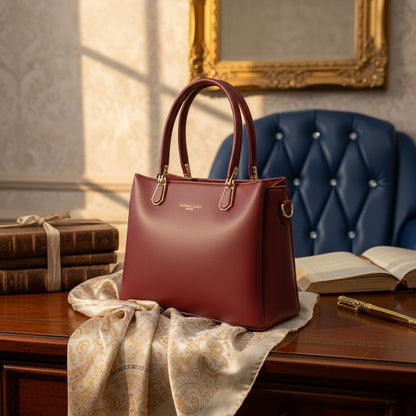 WOMEN’S MAROON FORMAL TOTE HANDBAG WITH SLING STRAP