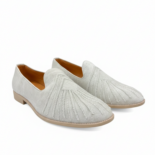 MEN’S LIGHT GREY TEXTURED SLIP-ON LOAFERS – ELEGANT FORMAL & FESTIVE FOOTWEAR