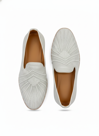 MEN’S LIGHT GREY TEXTURED SLIP-ON LOAFERS – ELEGANT FORMAL & FESTIVE FOOTWEAR