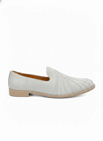 MEN’S LIGHT GREY TEXTURED SLIP-ON LOAFERS – ELEGANT FORMAL & FESTIVE FOOTWEAR