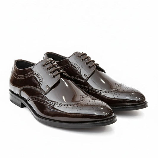 MEN’S BROWN GLOSSY FORMAL LACE-UP SHOES