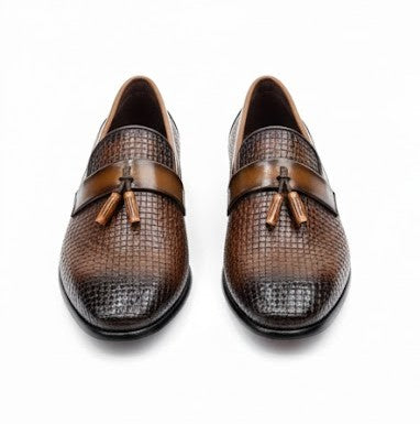MEN’S BROWN TEXTURED TASSEL LOAFERS