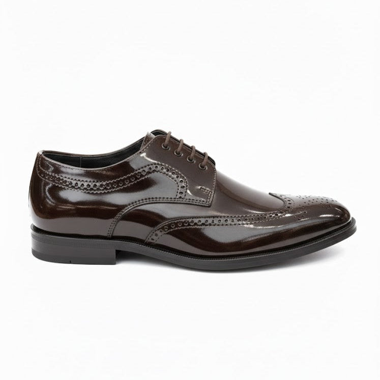 MEN’S BROWN GLOSSY FORMAL LACE-UP SHOES