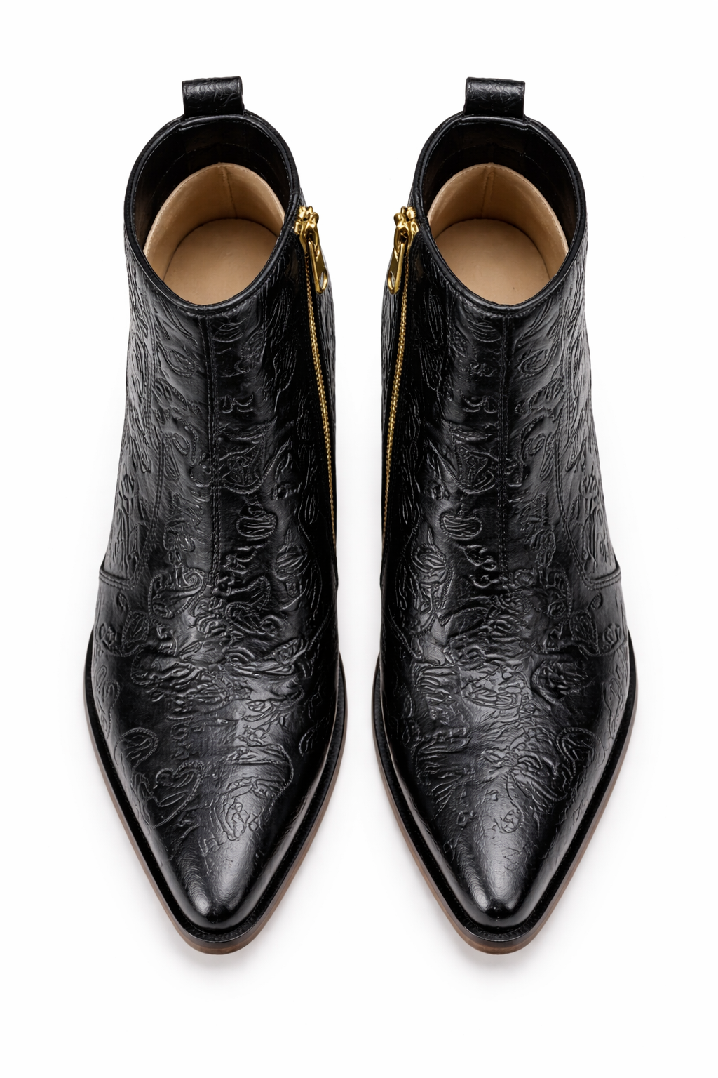 MEN’S BLACK EMBOSSED ZIPPER ANKLE BOOTS