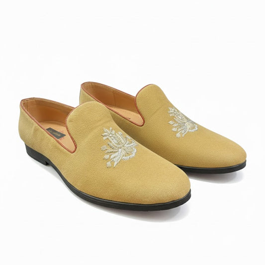 MEN’S MUSTARD EMBROIDERED FORMAL SLIP-ON SHOES