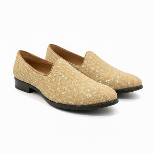MEN’S GOLDEN EMBROIDERED FORMAL SLIP-ON SHOES