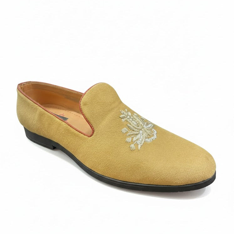 MEN’S MUSTARD EMBROIDERED FORMAL SLIP-ON SHOES