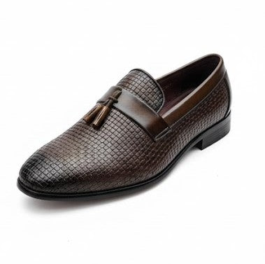 MEN’S DARK BROWN TEXTURED TASSEL LOAFERS