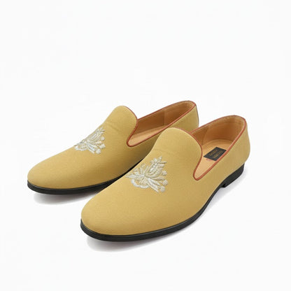 MEN’S MUSTARD EMBROIDERED FORMAL SLIP-ON SHOES