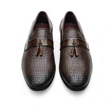 MEN’S DARK BROWN TEXTURED TASSEL LOAFERS